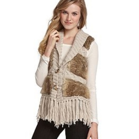 Jessica Simpson Sienna Fur Vest with Fringe NWT